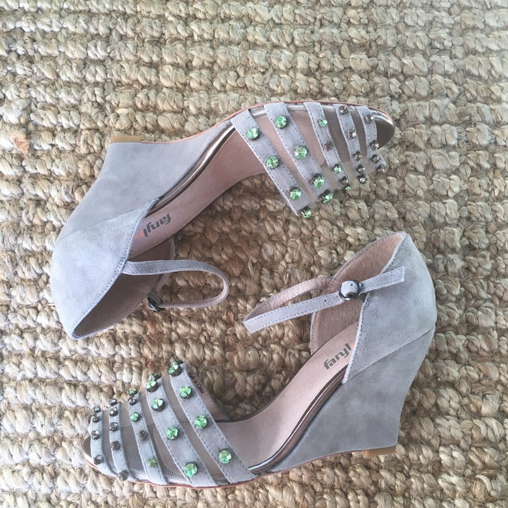 Anthropologie Gray Sandals with Green Accents
